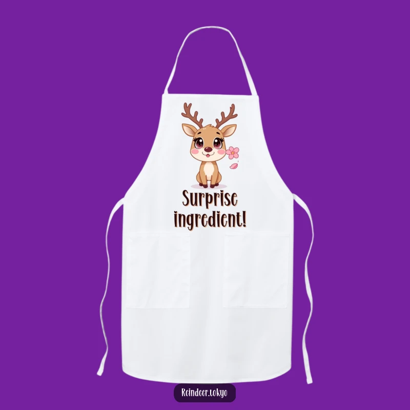 Funny Startled Reindeer Sakura Apron: Comical Kitchen Surprise for Cooks