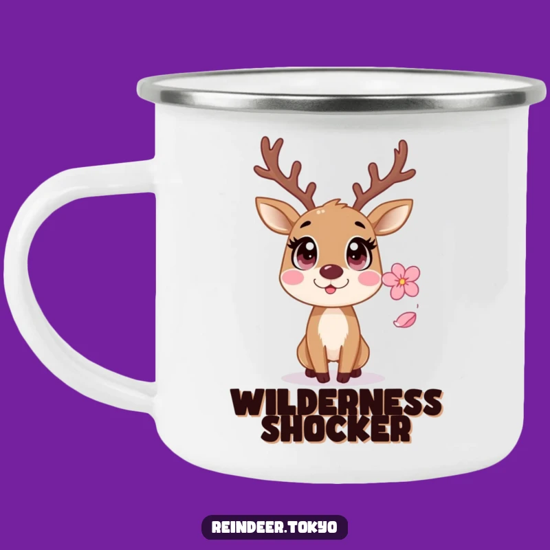 Funny Startled Reindeer Sakura Camping Mug: Surprise Outdoor Sip