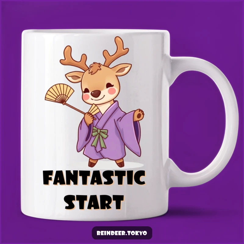 Funny Purple Kimono Reindeer Mug: Playful Pose for a Hilarious Gift