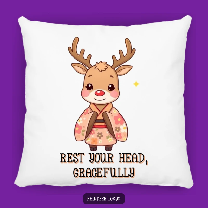Funny Floral Kimono Reindeer Pillow: Cozy Comfort with a Whimsical Polite Bow