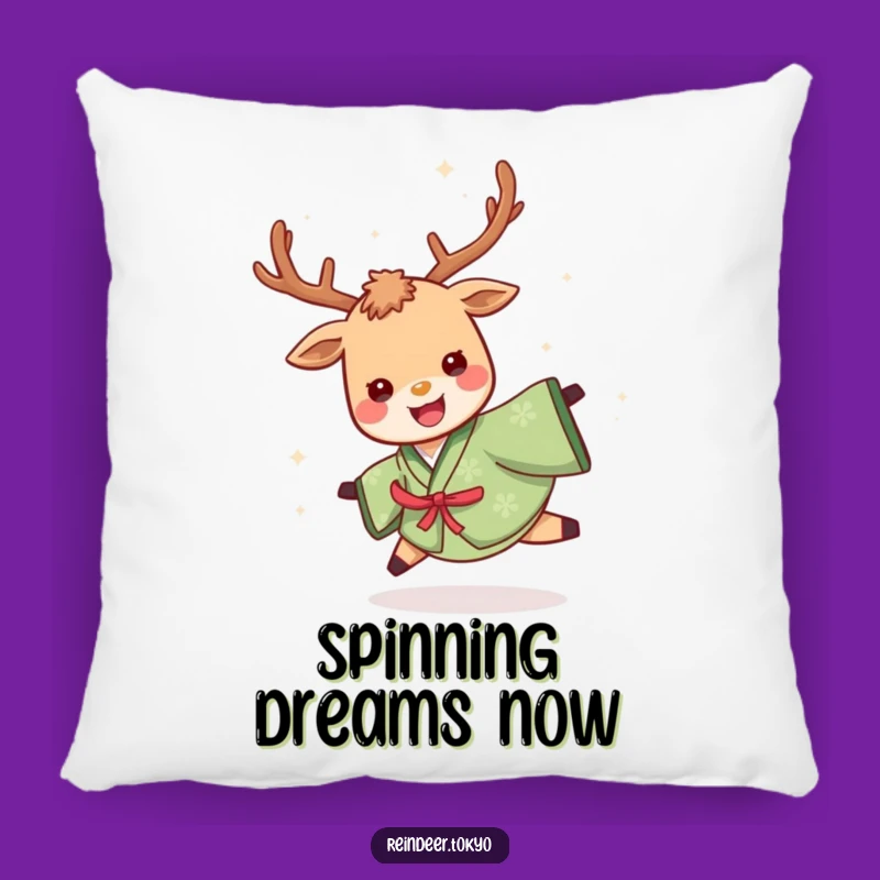Funny Green Kimono Reindeer Pillow: Cozy Spin for Cheerful Comfort