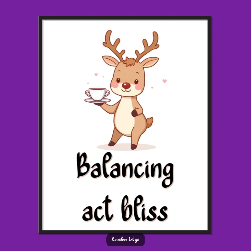 Funny Charming Reindeer Teacup Digital Print: Whimsical Art for Delightful Walls