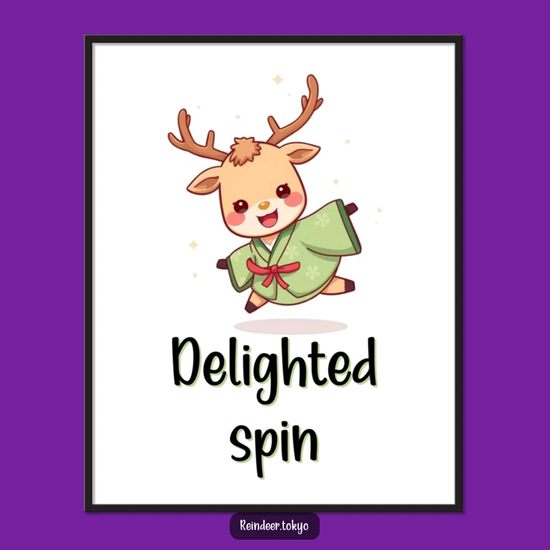 Funny Green Kimono Reindeer Digital Art: Cheerful Spin for Instant Fun