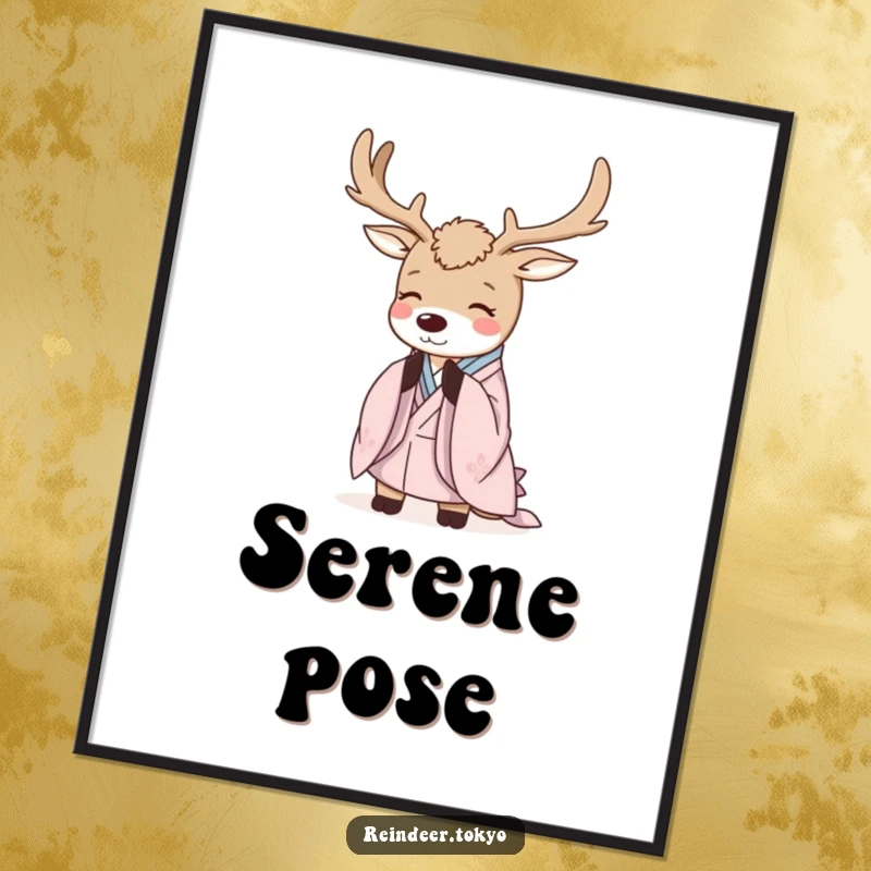 Funny Reindeer Digital Art: Serene reindeer in elegant kimono robes bows politely, a humorous and artistic piece.