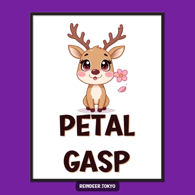 Funny Startled Reindeer Sakura Digital Print: Comical Art for Surprising Walls