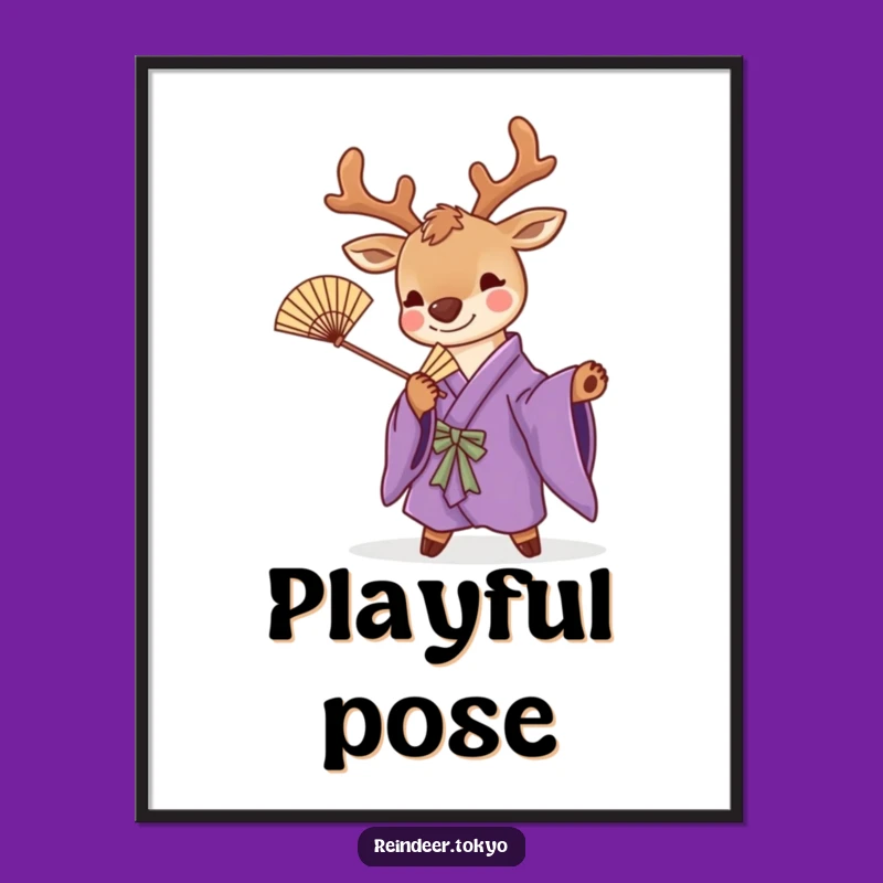 Funny Purple Kimono Reindeer Digital Art: Playful Pose for Instant Style