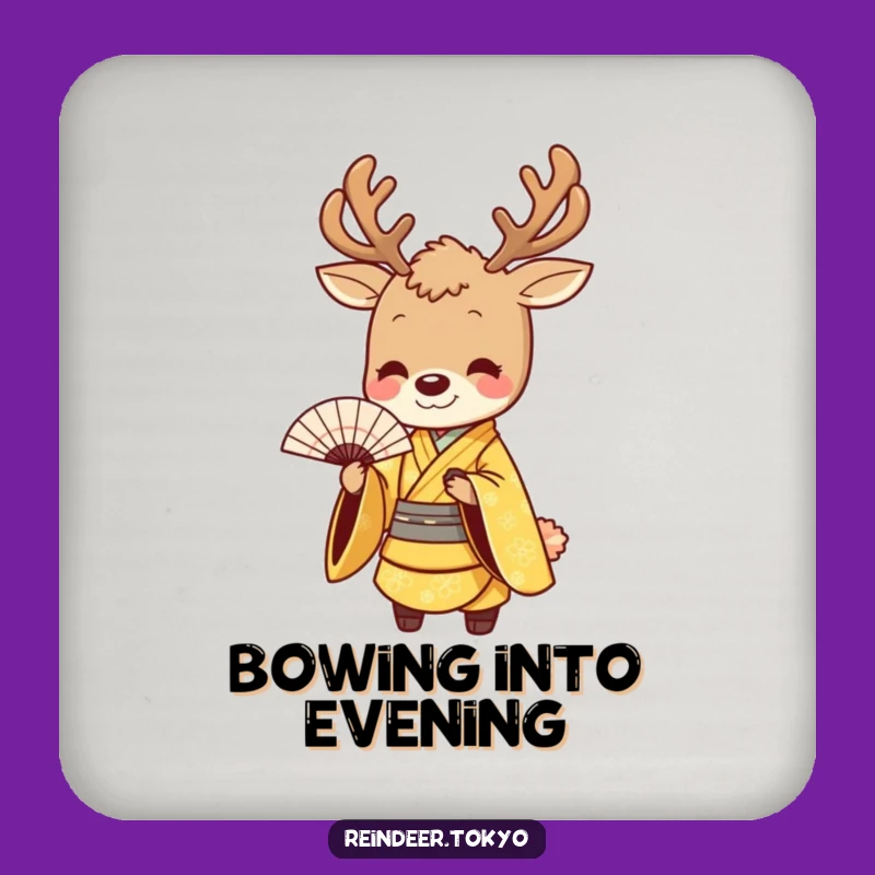 Funny Golden Reindeer Kimono Coasters: Elegant Protection with Graceful Humor!