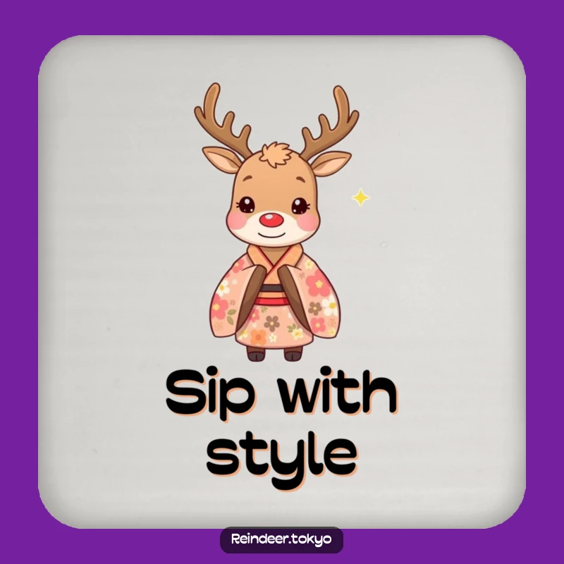 Funny Floral Kimono Reindeer Coaster: Protect Surfaces with Whimsical Charm