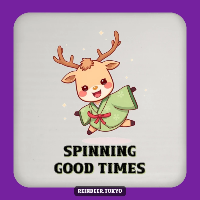 Funny Green Kimono Reindeer Coaster: Cheerful Spin for Drink Protection