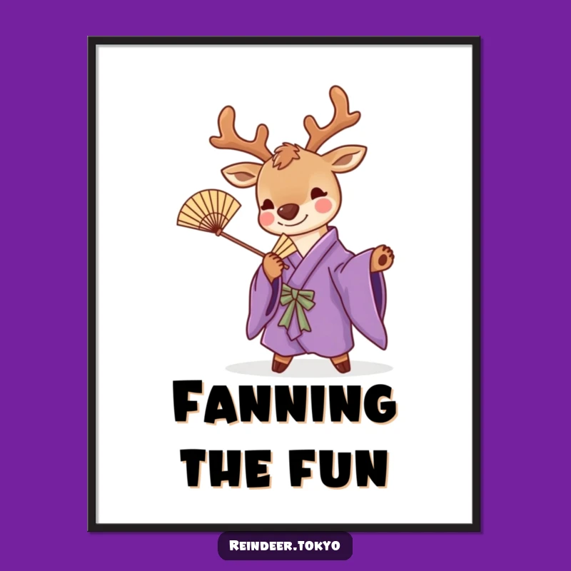 Funny Purple Kimono Reindeer Poster: Chic Pose Art for Playful Decor
