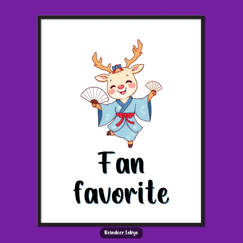 Funny Reindeer Fan Dance Poster: Whimsical Cartoon Art for Walls