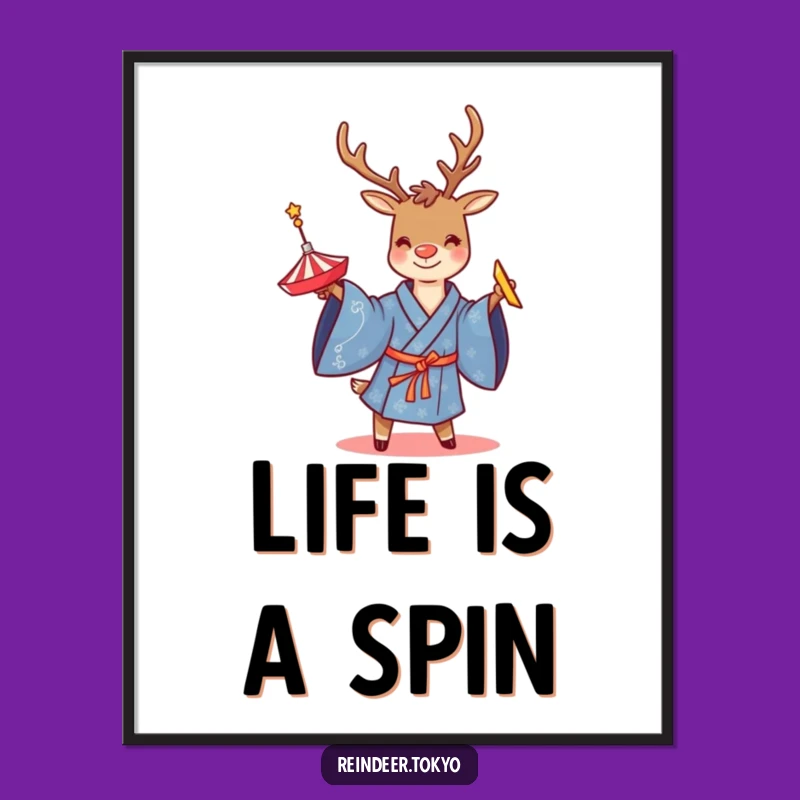 Funny Reindeer Spinning Top Poster: Add Playful Charm to Your Walls!