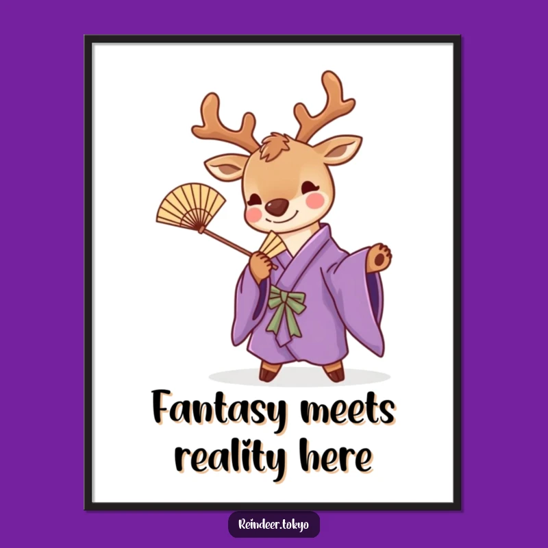 Free Printable Reindeer Kimono Art: Playful Pose Funny Downloadable Wall Decor
