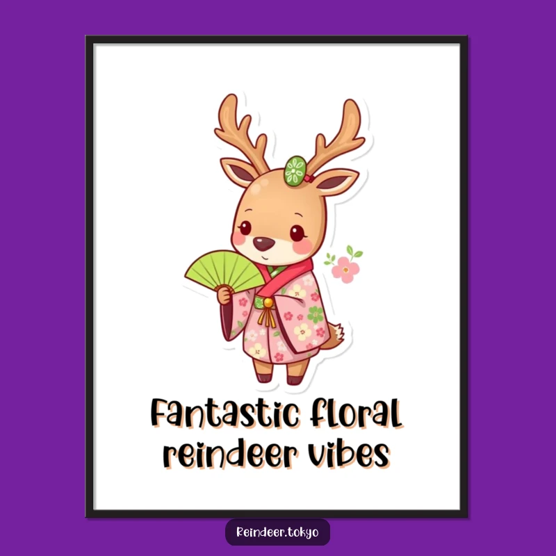 Free Printable Floral Reindeer Kimono Wall Art - Elegant Fan Downloadable Decor
