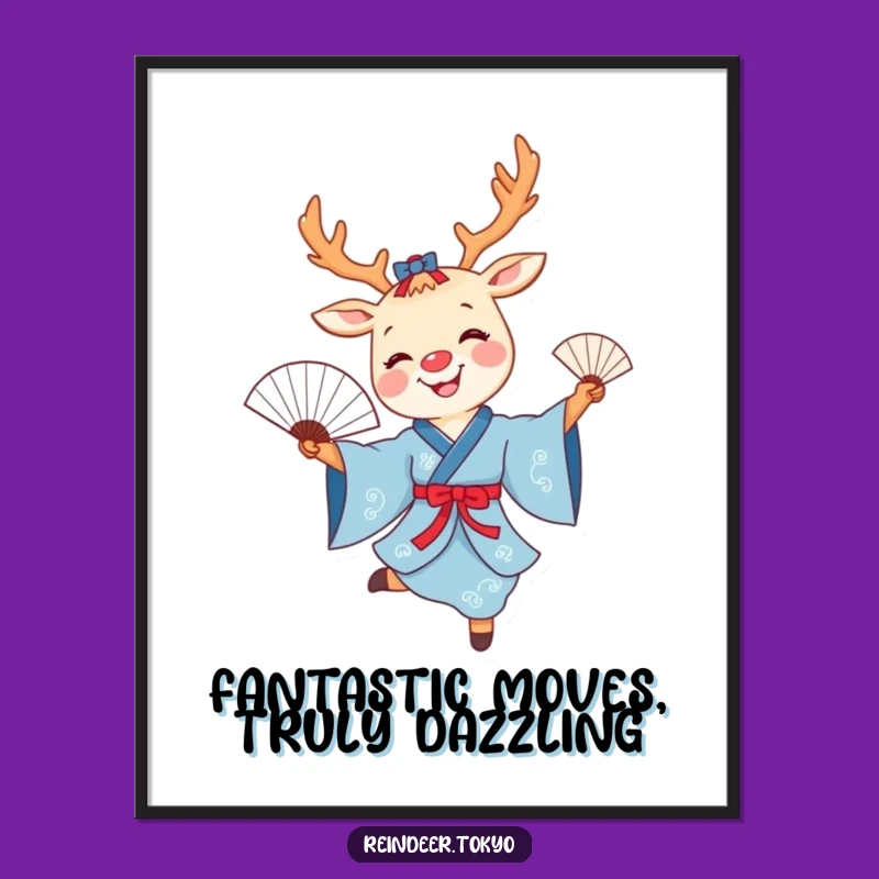 Free Printable Wall Art: Reindeer Fan Dance, Funny Kimono, Humorous Downloadable Decor