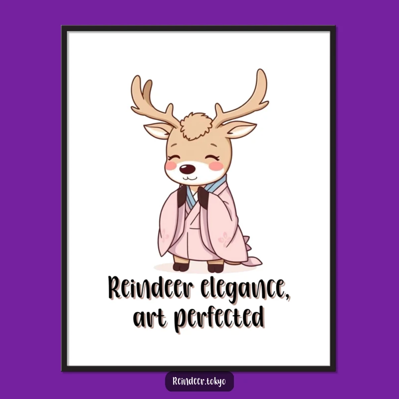 Free Printable Wall Art: Serene Kimono Reindeer, Elegant & Funny Downloadable Art