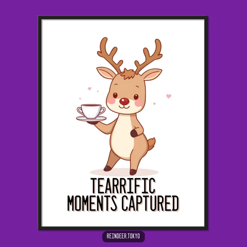 Free Printable Wall Art: Charming Reindeer Teacup Service, Whimsical Downloadable Decor