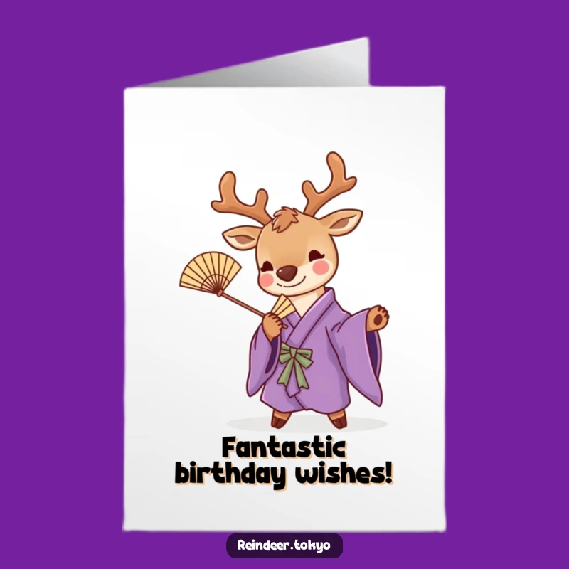 Free Printable Reindeer Kimono Birthday Card: Playful Pose Funny Downloadable Gift