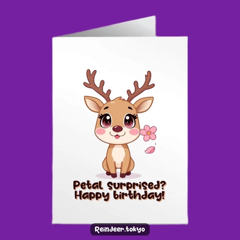 Free Printable Birthday Card: Startled Reindeer, Sakura Petal Surprise, Funny Downloadable