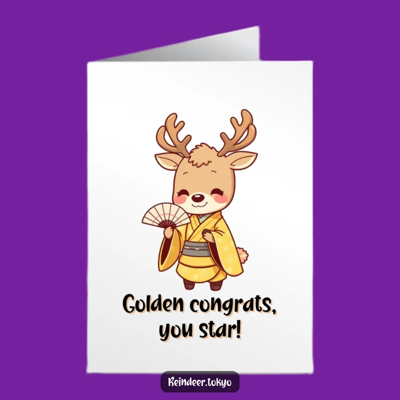 Free Printable Congrats Card - Golden Reindeer Kimono Bow Humorous Downloadable Gift