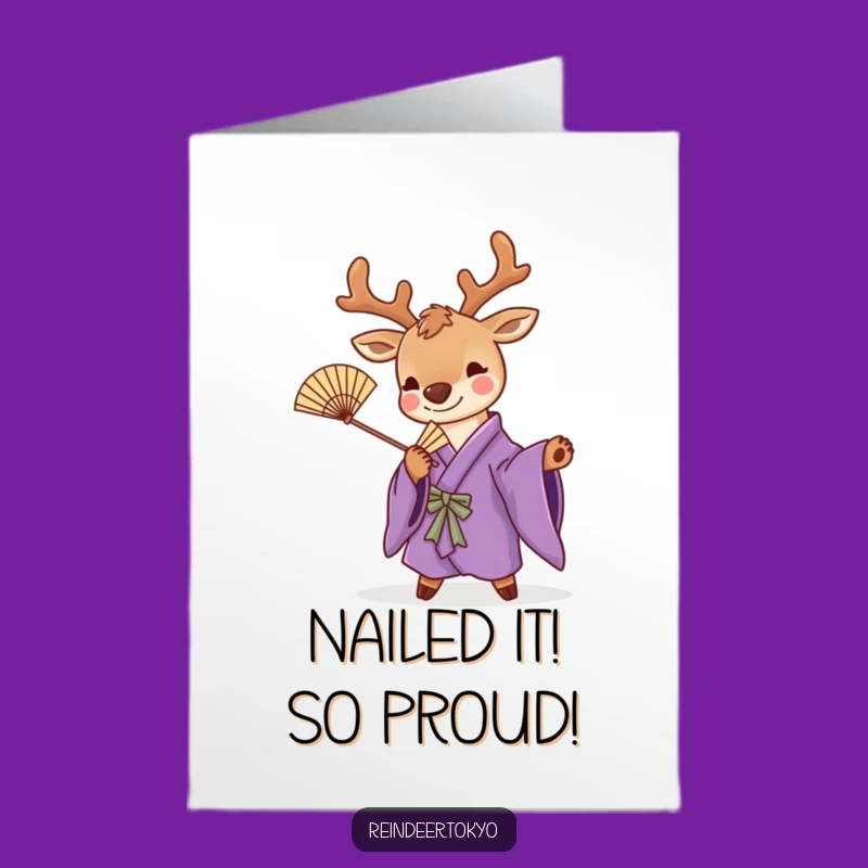Free Printable Reindeer Kimono Congrats Card: Playful Pose Funny Downloadable Gift