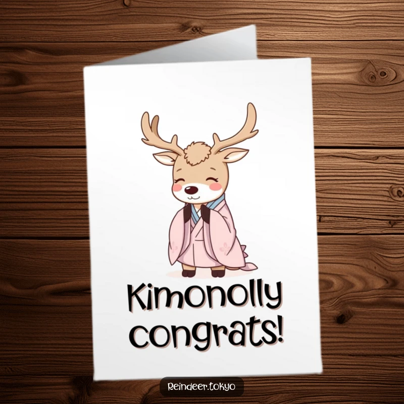 Funny Free Printable Congrats Card: Serene reindeer in a kimono bowing politely to congratulate a special achievement.