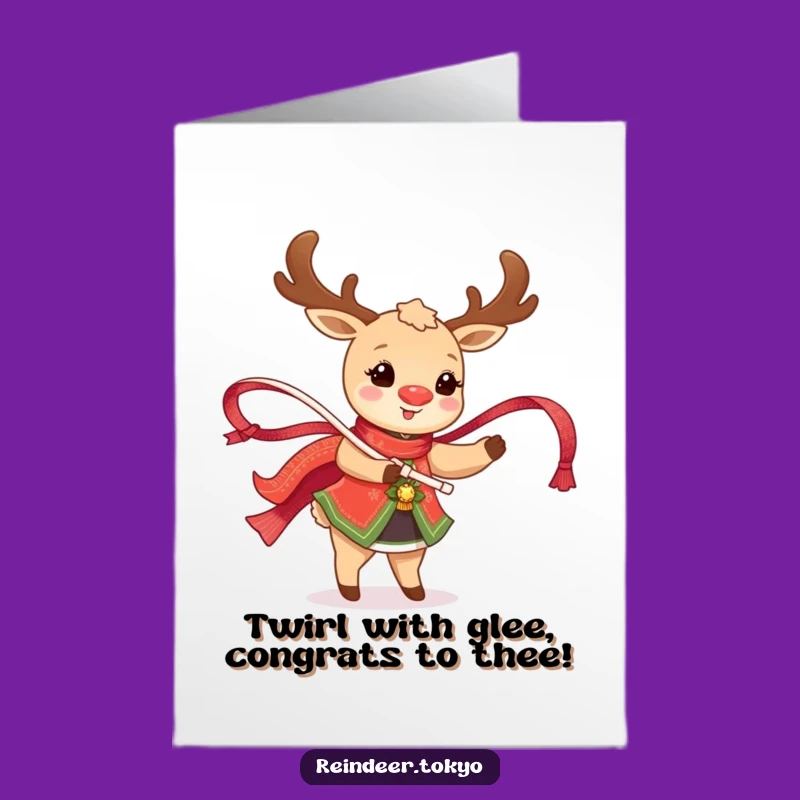 Free Printable Congrats Card: Happy Reindeer Twirling Ribbon, Perfect Downloadable Gift!