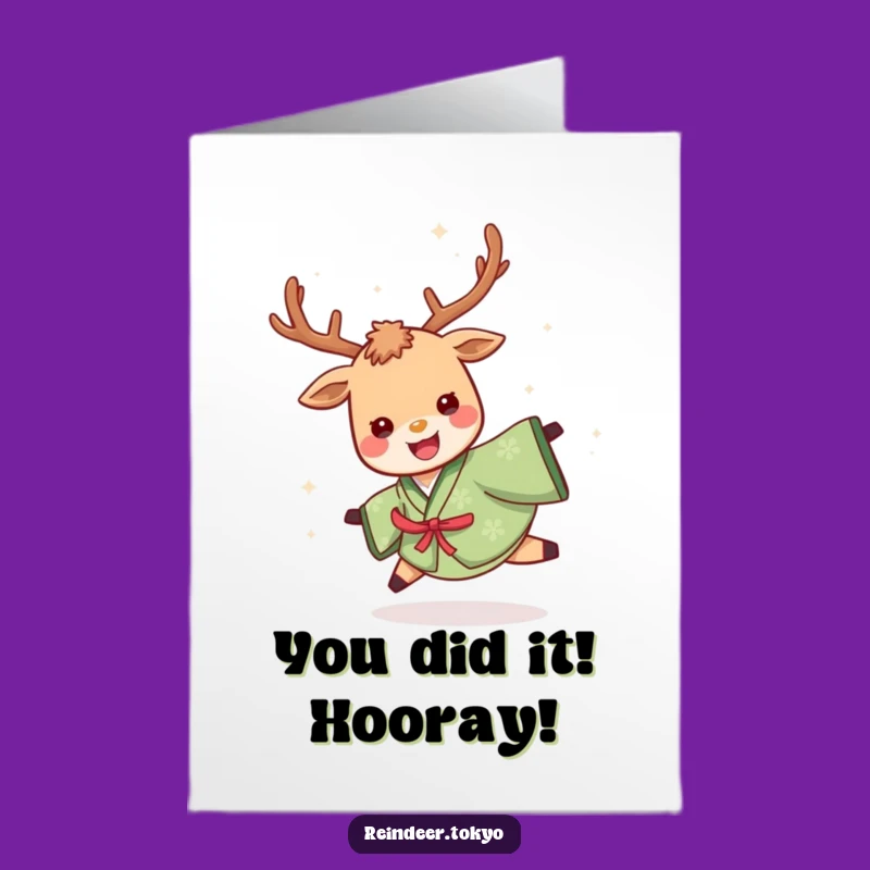 Free Printable Spinning Reindeer Kimono Congrats Card: Joyful Funny Downloadable Gift