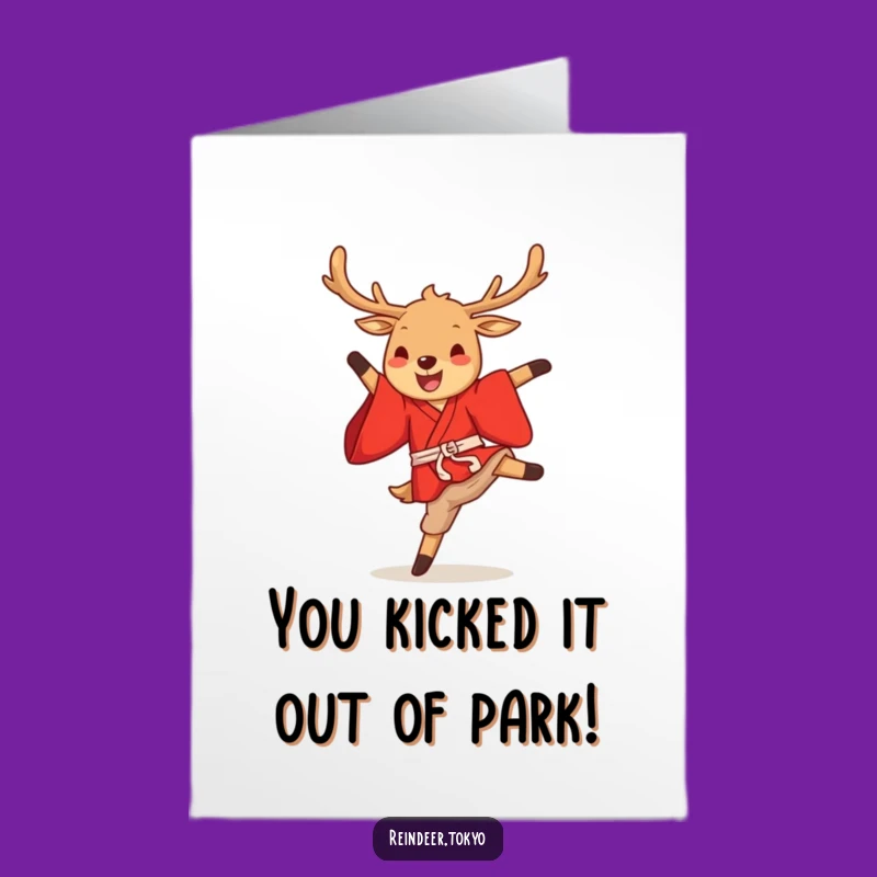 Free Printable Congrats Card: Reindeer High Kick, Funny Kimono, Downloadable Gift
