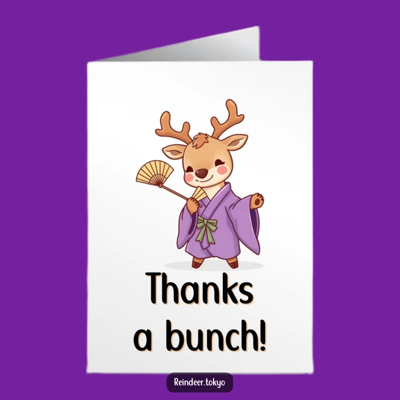 Free Printable Reindeer Kimono Thank You Card: Playful Pose Funny Downloadable Gift