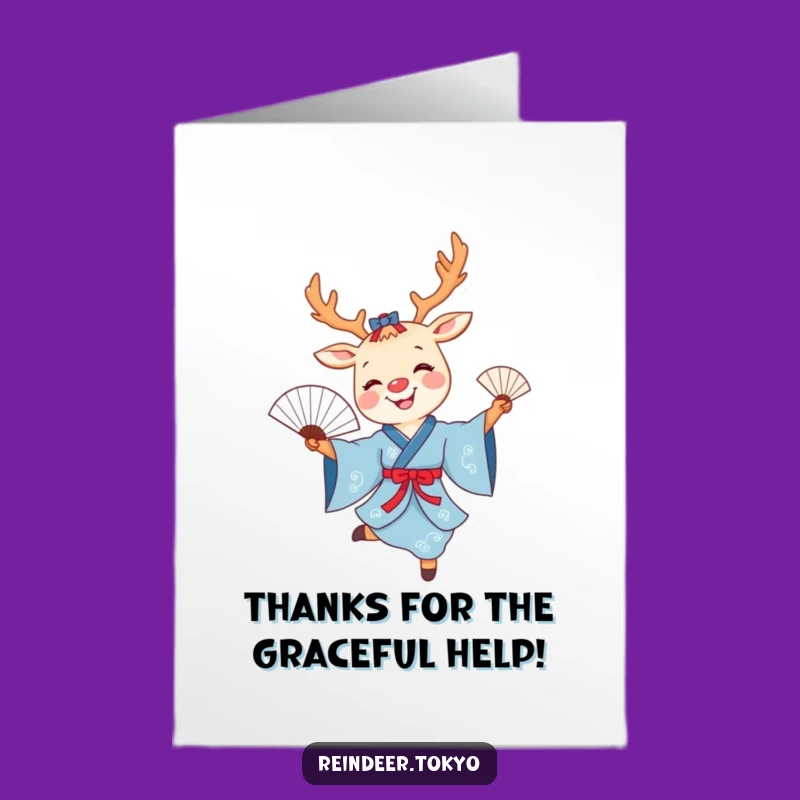 Free Printable Thank You Card: Reindeer Fan Dance, Funny Kimono, Downloadable Gift