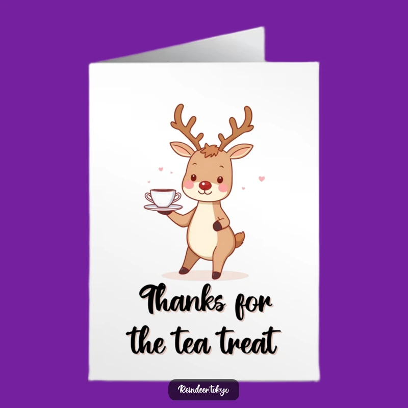 Free Printable Thank You Card: Charming Reindeer, Teacup Tray, Fun Downloadable