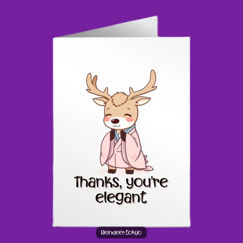 Free Printable Thank You Card: Serene Kimono Reindeer, Elegant & Funny Downloadable