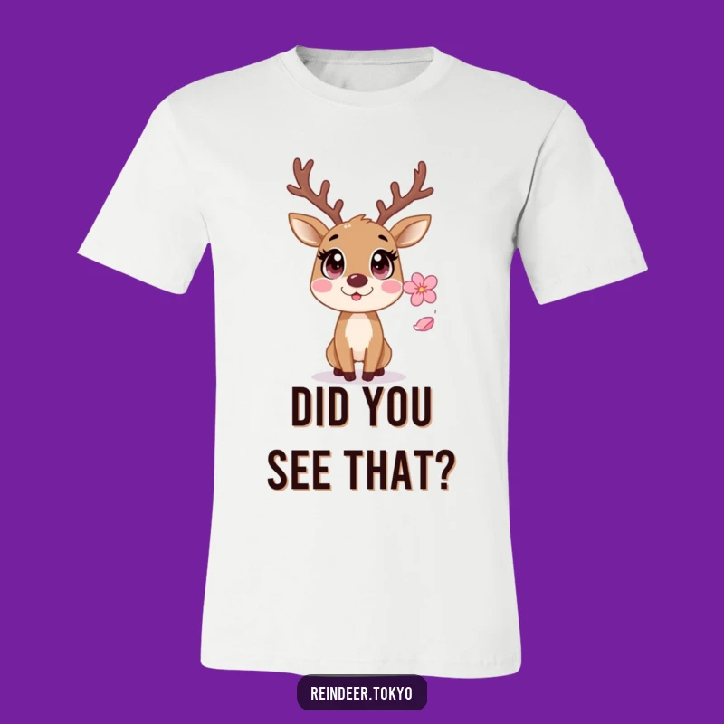 Funny Startled Reindeer Sakura T-Shirt: Surprise React Funny Gift